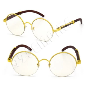 Monturas de metal dorado vintage para hombre lentes transparentes de medio borde redondo de medio borde Hip Hop #376 - Imagen 1 de 4