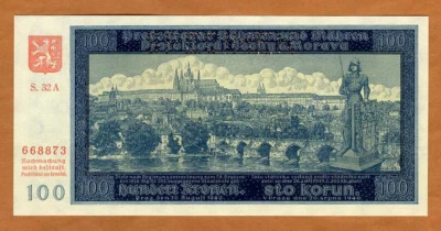 Bohemia and Moravia, 100 Korun, 1940 Perforated Specimen P-7s WWII UNC - Image 1 of 2