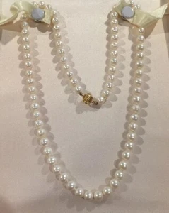 Cultured Freshwater Pearl Necklace 14K Gold Clasp 5mm Pearls 19.5" Hand-Knotted - Picture 1 of 9