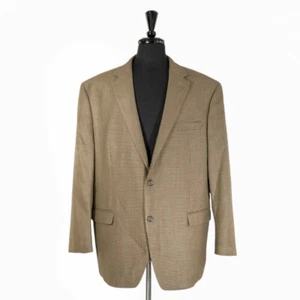 Chaps Ralph Lauren Mens Blazer Beige Brown Check Silk Wool Jacket Sport Coat 48R - Picture 1 of 9