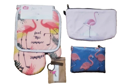 Flamingo Kitech 5 Bundle Set Makeup Bag Change Purse Oven Mits Keychan NEW TAGS - Image 1 of 4