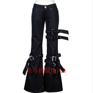 Unisex Steampunk Mujer Hebillas Pantalones con Fondo de Campana Pantalones Rock Punk Nuevos - Imagen 1 de 6