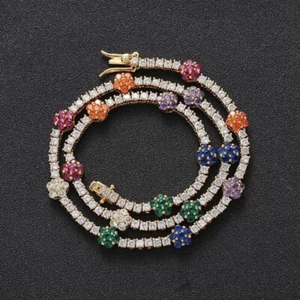 10Ct Lab-Created Floral Sapphire Womens Tennis Necklace in 925 Sterling Silver - Picture 1 of 11