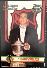 Chris CHELIOS, Gold Edition  1993-94 Kraft Dinner, Chicago Black Hawks, Hand cut