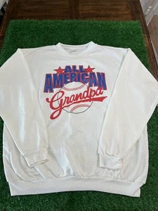Vintage Sweatshirt All American Grandpa Baseball Adult XL White Made USA - Picture 1 of 7
