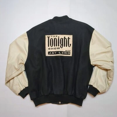 Jay Leno Tonight Show Letterman Jacket Vintage 1990s Leather Wool Coat Sz LG  - Image 1 of 4