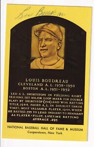 Lou Boudreau Autographed Yellow Hall of Fame Plaque Postcard Pen Beckett COA
