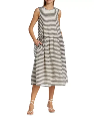 MAX MARA 'S Dora Dora Striped Cotton Voile Midi-Dress Size US 14 NEW - Изображение 1 из 4