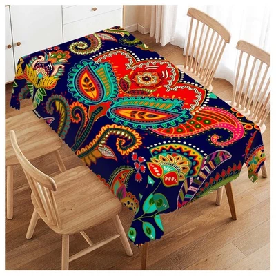 Paisley Floral Rectangular Tablecloth Retro Colorful Indian Style Boho Ethnic... - Image 1 of 4
