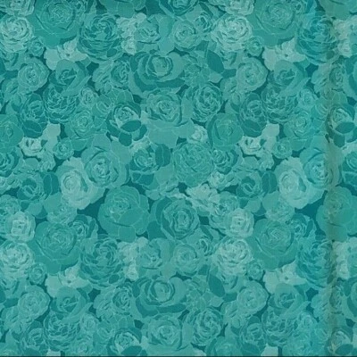 Ткань капустные розы с цветочным рисунком БЕЗГРАНИЧНАЯ бирюзово-зеленая лоскутные одеяла хлопок 5 ЯРДОВ ЛОТ - Изображение 1 из 3