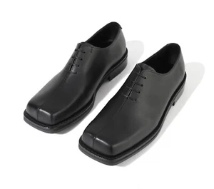 Zapatos Oxford Derby hechos a mano de cuero negro punta cuadrada dividida para hombre Firenze Atelier - Imagen 1 de 16
