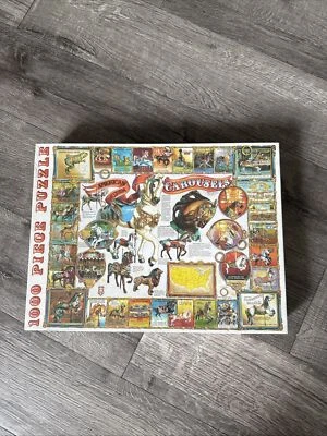 *SELADO DE FÁBRICA* 1998 HTF carrosséis de madeira americanos quebra-cabeça histórico 1000 peças - Imagem 1 de 4