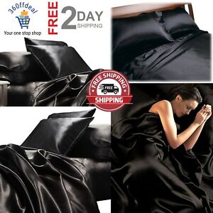 Home Bedsheet Queen Size Satin Sheet Set Classic Shiny Black Bedsheet Home Set