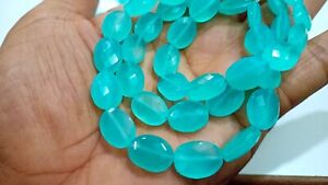 Natural Aqua Chalcedony Oval Faceted Beads Size 9x12 to 10x14 mm strand 8 inches