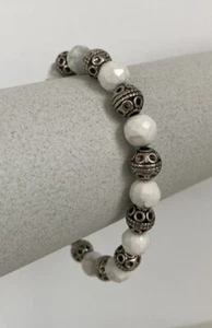 Faceted Howlite silver beaded bracelet unisex - Picture 1 of 4