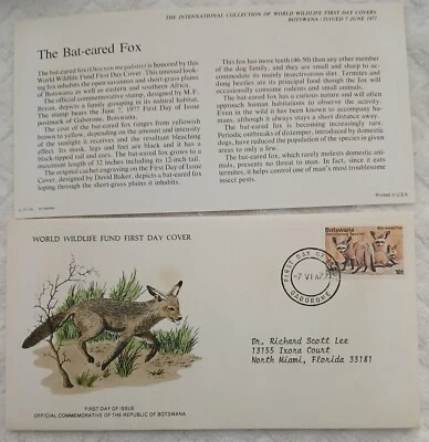 ÁFRICA 1977 - SELLO WWF - EL ZORRO OREJAS DE MURCIÉLAGO - FDC Foto 1 de 2