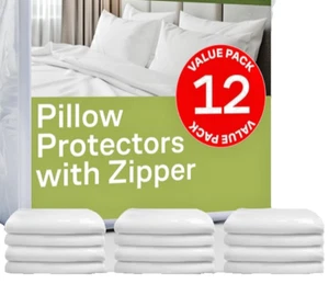 12 Pack Zippered Pillow Protectors 20x28 Standard Size - Picture 1 of 5