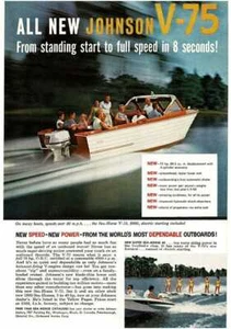 1960 JOHNSON Sea Horse V75 HP Outboard Boat tows 5 water skiers Vintage Print Ad - Picture 1 of 1