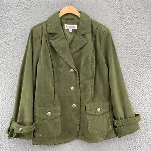 Bradley Bayou Blazer Womens Large Green Leather Studded Woven Trim Office Career - Picture 1 of 10