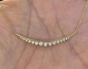 14K Yellow Gold Plated 2Ct Round Lab Created Diamond Bar Necklace Women's - Picture 1 of 3