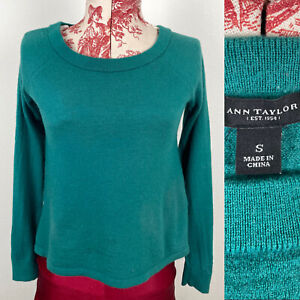 Ann Taylor Green MERINO WOOL Pullover Sweater Shirt Top Long Slv Winter Warm S