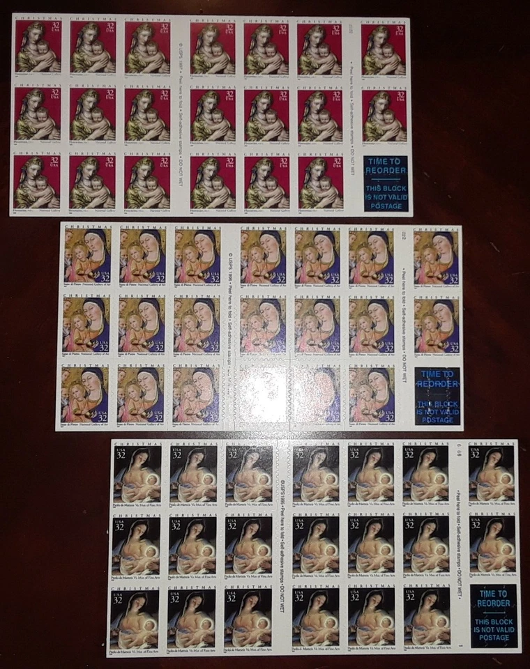 Combo 3x20 = 60 of Christmas MADONNA & CHILD 32¢ US Stamps # 3112a, 3176a, 3244a - Image 1 of 4