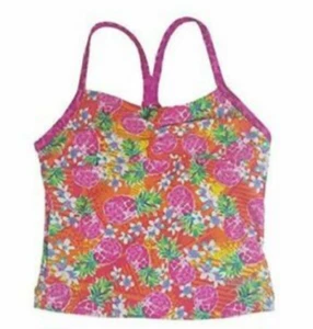Speedo Girl's Sporty Tankini  Swimsuit Pineapple Top Only Pink/Yellow Sz-7 NWOT - Picture 1 of 1