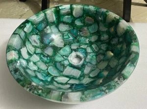Green Agate Wash Basin Vessel Sink Stylish Kitchen & Bathroom Decorative - Imagen 1 de 10