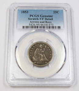 1853 P PCGS VF Detail | Seated Liberty Quarter - Arrows Rays 25c US Coin #42243A - Picture 1 of 2