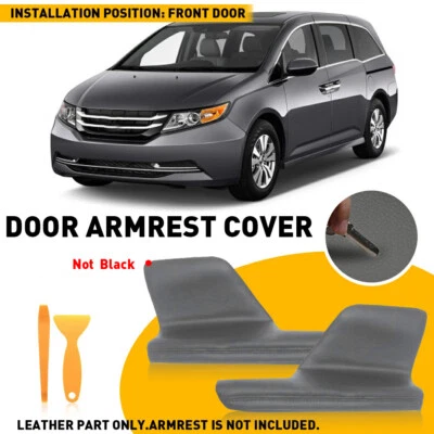 Cubierta de tapicería de reposabrazos de puerta con panel de cuero gris claro para Honda Odyssey 11-17 Foto 1 de 4