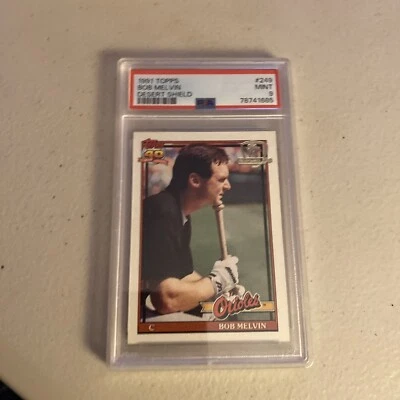 1991 Topps Desert Shield #249 Bob Melvin PSA 9 Baltimore Orioles - Image 1 of 2