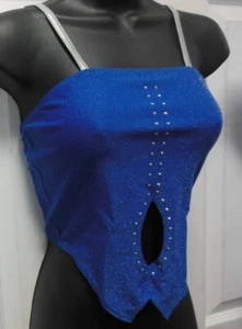  ROYAL FOILED Spandex KEYHOLE TOP SILVER ADLT SZS DANCE Drill Cheer Performance - Picture 1 of 10