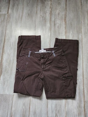 Pantalones cargo de tiro bajo azul marino antiguos pierna recta marrón lengüeta enrollable dobladillo talla 10 Y2K de colección  Foto 1 de 4
