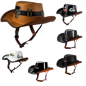 Motorcycle Half Helmet Western Cowboy Hat Helmet Unisex Lightweight Helmet Casco - Foto 1 di 26