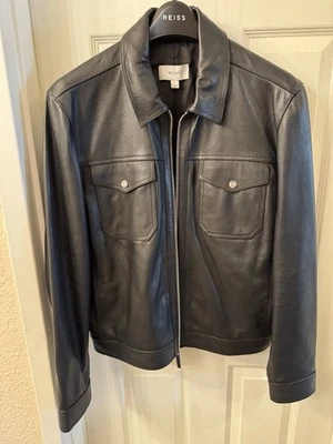 Chaqueta de cuero Reiss Trucker para hombre talla L nueva sin etiquetas Foto 1 de 4