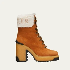Moncler Claudia Suede Faux Fur Ankle Boots Camel Size EU 35.5 5.5 NEW IN BOX - Picture 1 of 13