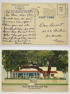 Park Mo-Tel Side-Walk Cafe Big Tree, San Antonio TX, Coffee Room, 1940s Linen - Picture 1 of 1