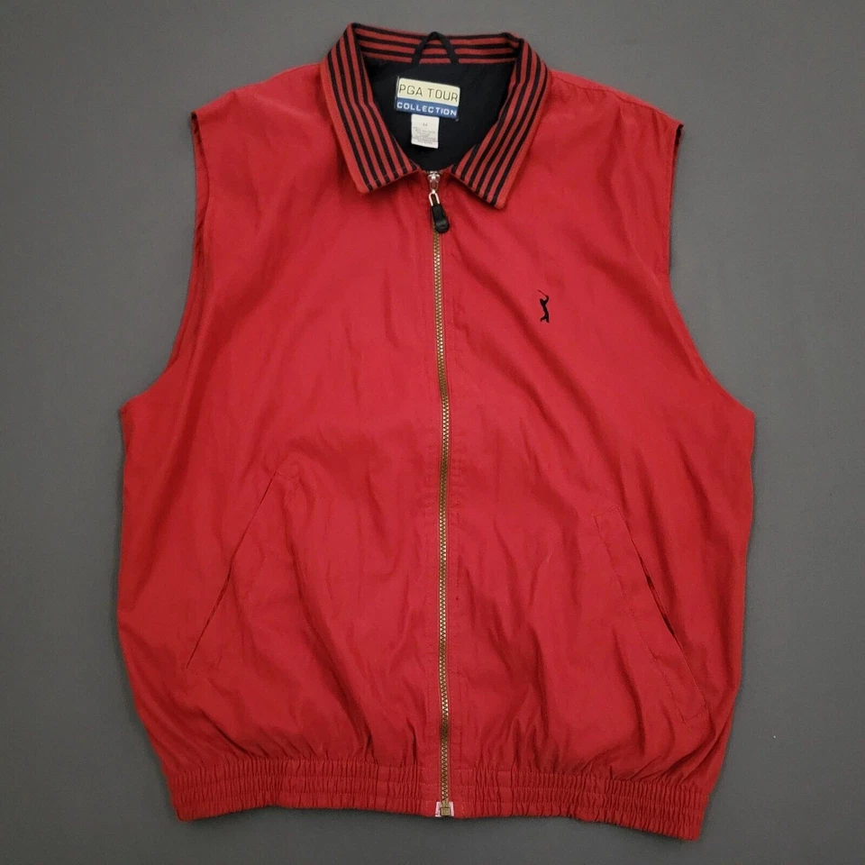 Chaqueta PGA TOUR Para Hombre Mediana M Sin Mangas Cremallera Completa Chaleco Rompevientos Cuello Rojo Foto 1 de 4