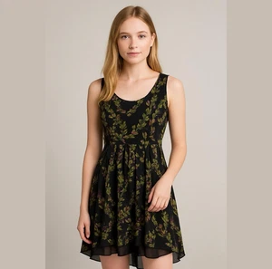 Artelier Nicole Miller Black Floral Dress Sleeveless High Low Sz 4 Fairy Grunge - Picture 1 of 16