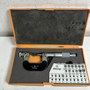 Mitutoyo 126-137 Green 0 - 1"-0.001" Pitch Screw Thread Micrometers & Anvil Set - Picture 1 of 16