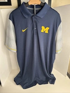 Nike Men's XL Polo Dri Fit Michigan Wolverines Blue Polyester Short - Picture 1 of 7