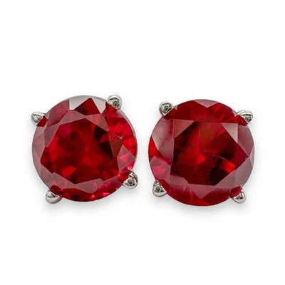14K White Gold 1.92ct 6mm Lab-Created Ruby Earrings - Image 1 of 4