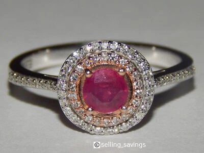 14K WHITE GOLD EFFY RUBY & DIAMOND HALO RING SIZE 6.75 - Image 1 of 4