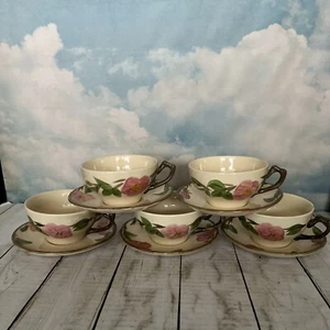 VTG SET OF 5 FRANCISCAN DESERT ROSE FLAT TEA CUPS AND SAUCERS ENGLAND - Picture 1 of 8