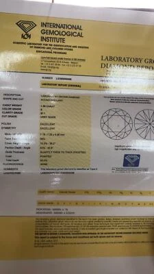 IGI Certificate 1.50ct Brilliant Round Lab-created Diamond E Color SI1 Clarity - Image 1 of 2