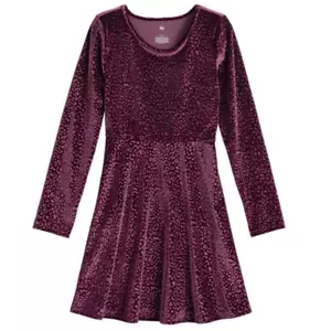 So Kohls Long Sleeve Velvet purple animal print stretch Dress crew neck L 10-12 - Picture 1 of 7