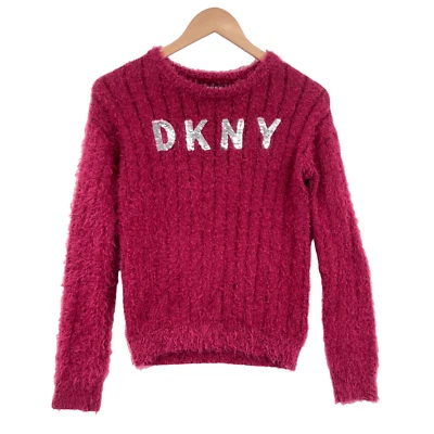 Suéter DKNY Para Mujer XL Granate Manga Larga Logo Abatible Plateado Lentejuelas Logo Pullover Foto 1 de 4