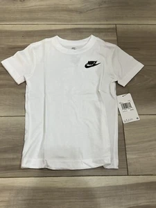 NIKE Embroider SWOOSH Boys Toddler UNISEX WHITE Short Sleeve TEE Size 4 - Picture 1 of 4