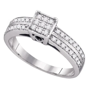 Sterling Silver Womens Round Diamond Square Cluster Bridal Wedding Engageme - Picture 1 of 1