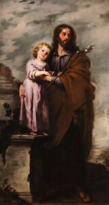 Ręcznie malowany obraz olejny na płótnie,"Święty Józef i Dzieciątko Jezus " 24X36"